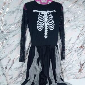 👻 Black Skeleton Lace Sleeve Halloween Costume Dress